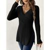 Women's Elegant Long-sleeve Striped Knit Top with V-neck T-shirt