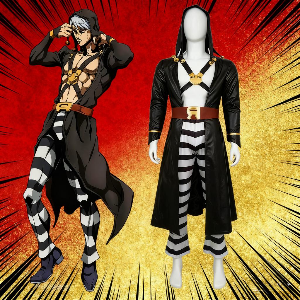 JoJo Risotto Nero Cosplay Anime Uniform Hooded Bizarre Adventure Halloween Golden Wind Costume Party Outfit for Men