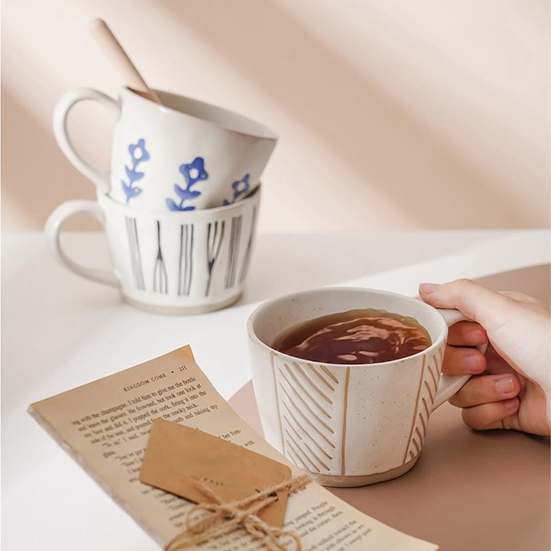 360ml keramický hrnek na kávu Retro hrnek Jednoduchý šálek na čaj s uchem