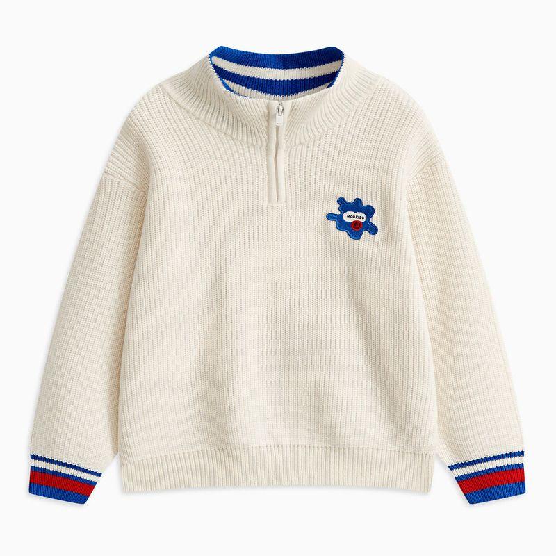 [Vip] Mqd Children s Clothing Boys  Half-Button Sweater Thickened Lapel Children s Knitwear Autumn and Winter Children s Warm Top raw white 160