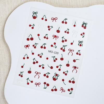 Red Cherry Rowknot 3D Nail Sticker Self-Adhesive Nail Art Decoration Sticker For Women Manicure Diy Decals Decoration