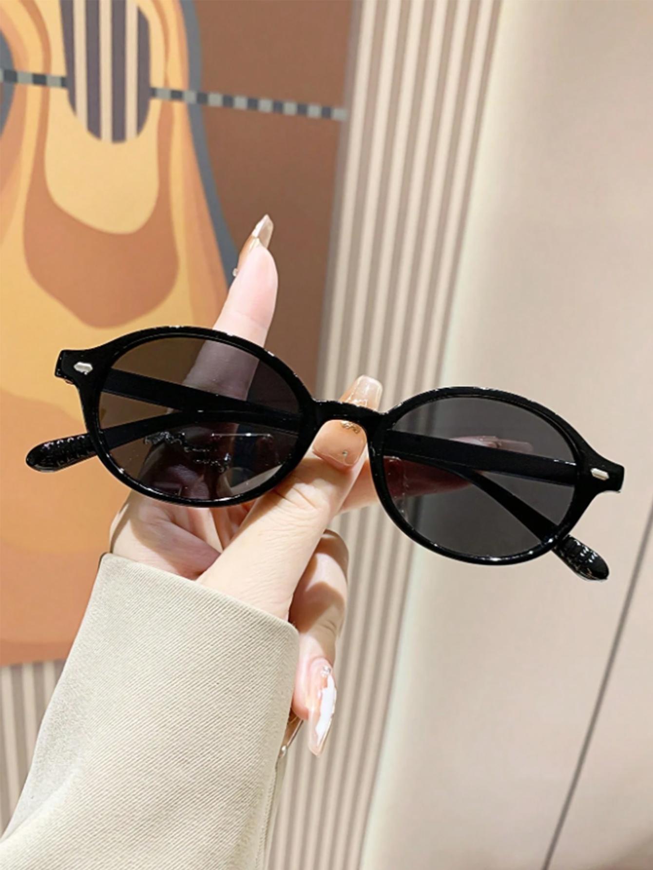 

1Pc Fashionable Oval Frame Sunglasses with Rivet Decoration, Stylish Accessory for Daily Wear and Photoshoots, Party, Holiday Gi