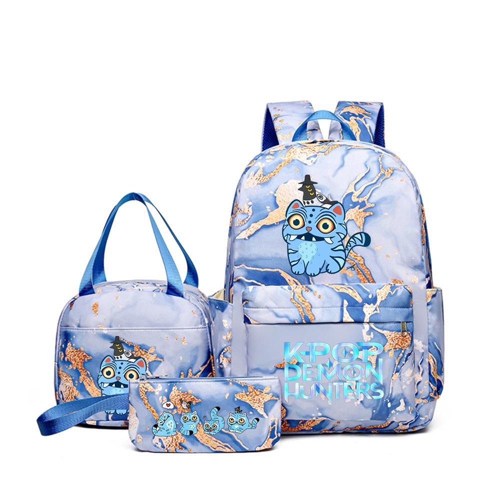 Demon Hunters Three-Piece Children'S School Bag Large Capacity 3D Digital Color Printing Kindergarten School Bag Meal Bag Pencil Bag