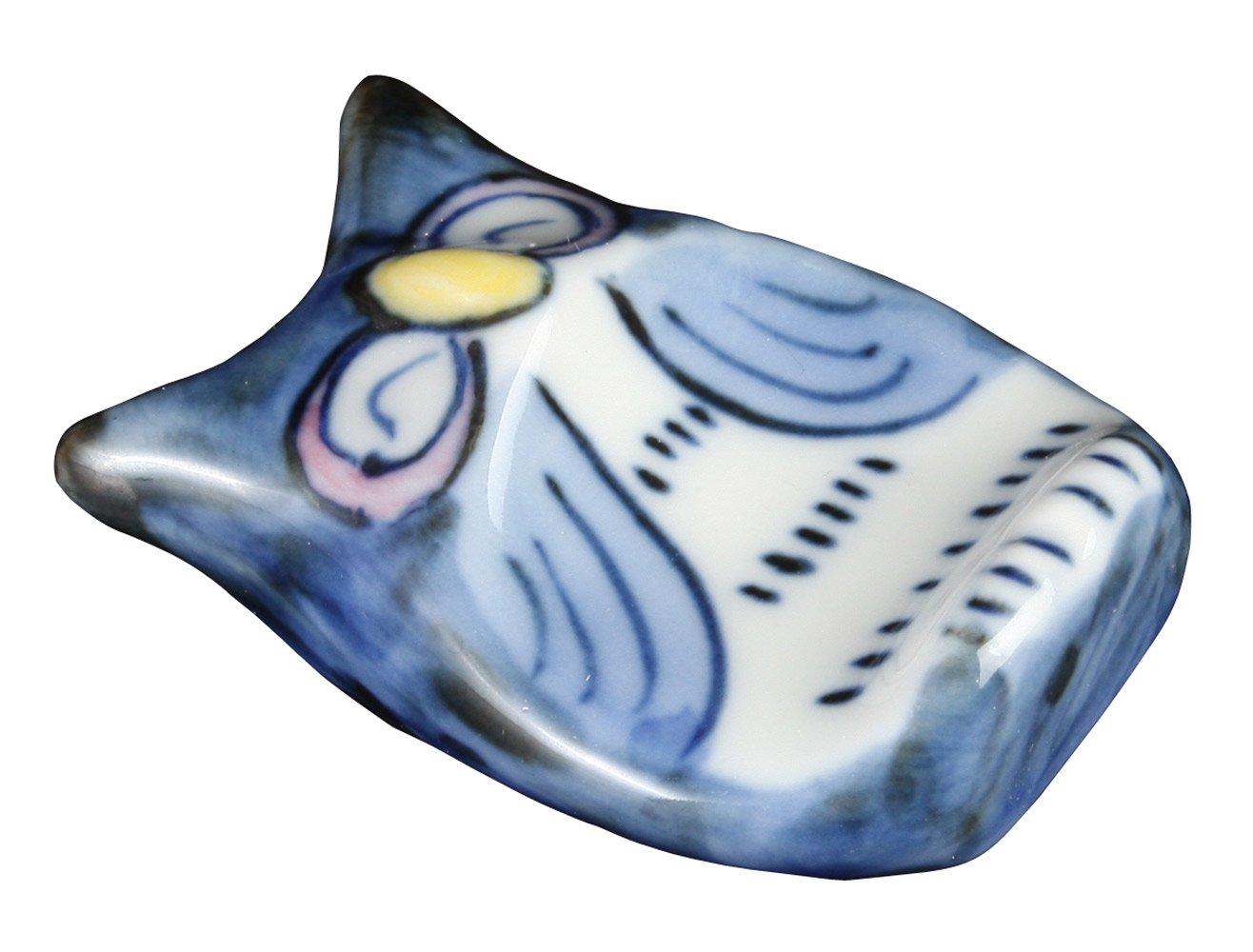 

Hasami ware decorative chopstick rest with owl 72025 (small) hand-painted pattern, blue, синий
