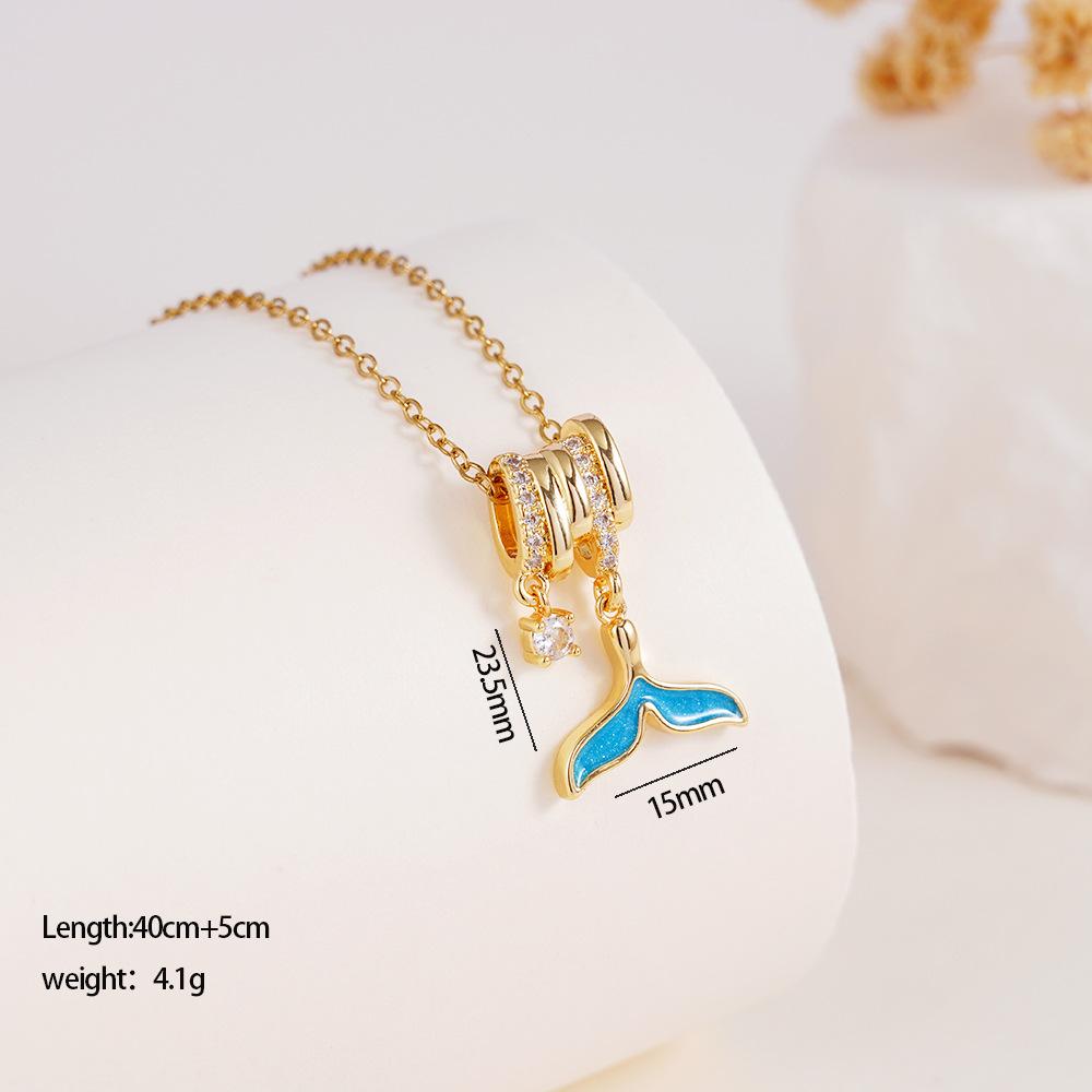 Fashion Zircon Daisy Fish Tail Ice Cream Charms Necklace for Women Girls Stainless Steel Chain Sweet Cute Jewelry Christmas Gift