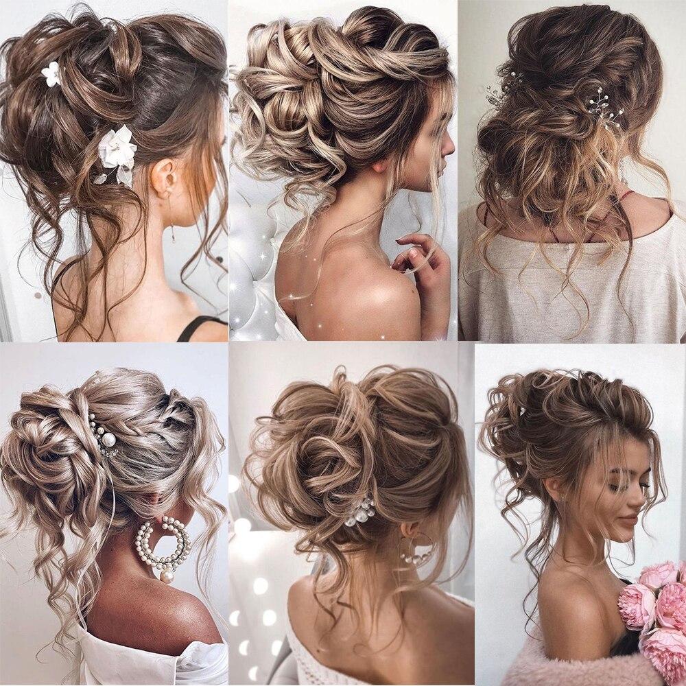 MERISIHAIR Damen-Haarknoten aus Kunstfaser, unordentlicher Chignon, lockiges Haar, elastischer unordentlicher Chignon für Damen, Haarteile, Schwarz, Braun