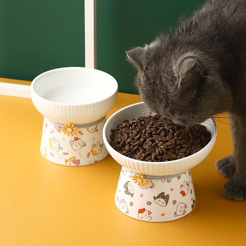 Ceramic Cat Bowl Anti Black Chin Non Spill Water Dish Pet Food Feeder for Cats and Dogs