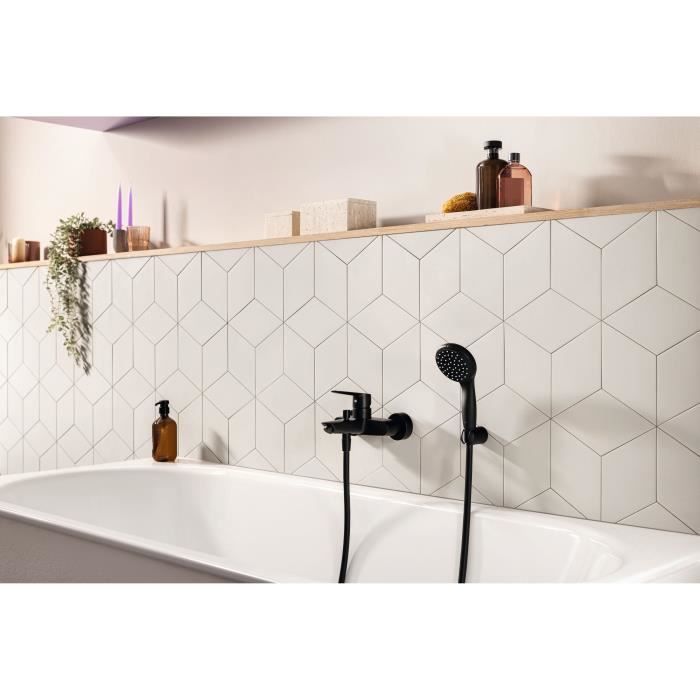 Single-lever Bath/shower Mixer - GROHE Start - Matte Black - Exposed Wall-mounted - Automatic Diverter