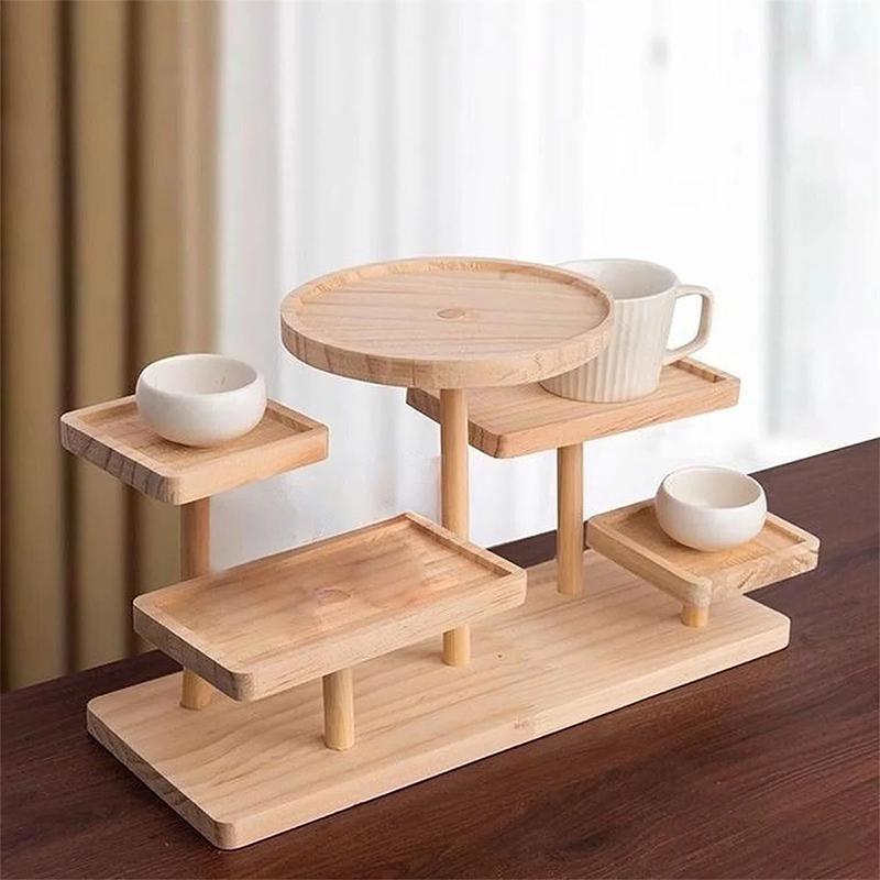 Dekorativní ozdoba na vystavení z masivního dřeva, úložný regál v japonském stylu, víceúrovňový