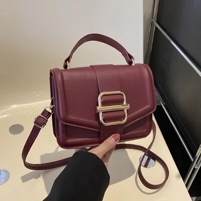 

Модная сумка через плечо из искусственной кожи с клапаном для женщин, однотонная универсальная сумка через плечо для путешествий и выходов на природу 19x6x14cm вино красного