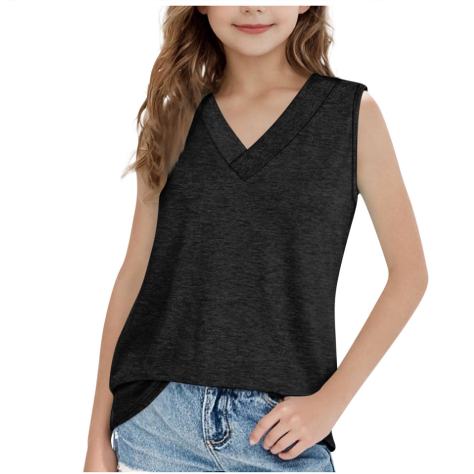

Summer Girls V-neck Vest Sleeveless Casual T-shirt Color Loose Sports Vest 170 чёрный