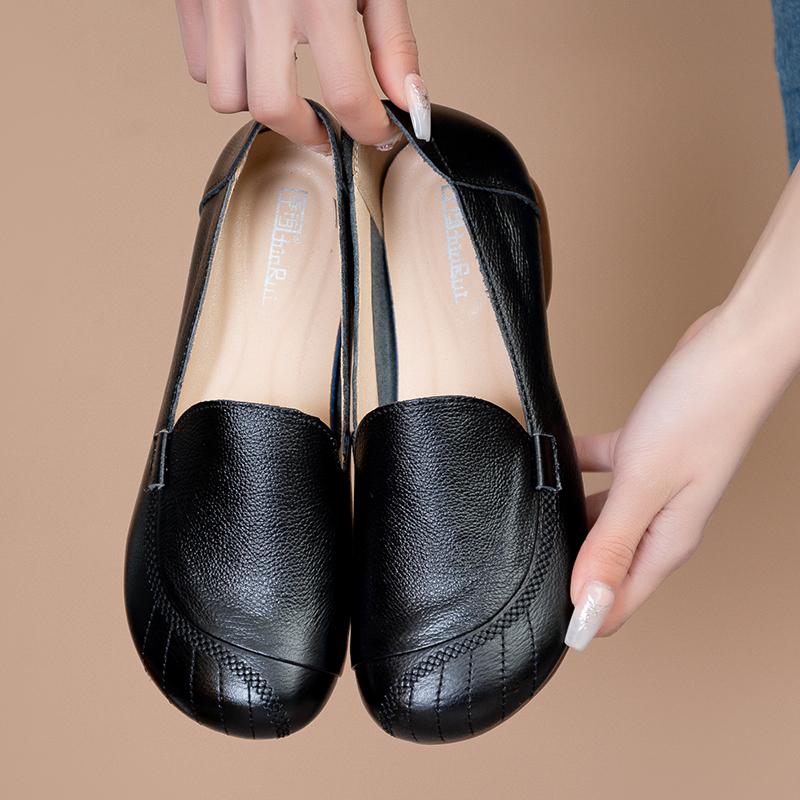 Women Shoes Genuine Leather Flat Slip On Loafers Non Slip Shoes Soft Breathable Flats Women Outdoor Summer Shoes Casual