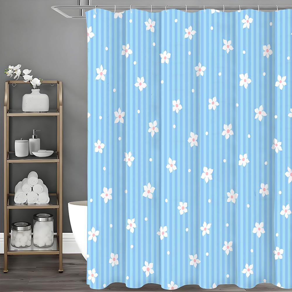 

Синяя полоска Белый цветочный Занавеска для душа, Декоративная занавеска для душа для ванной комнаты, Водонепроницаемая занавеска для душа с крючками 90*180cm