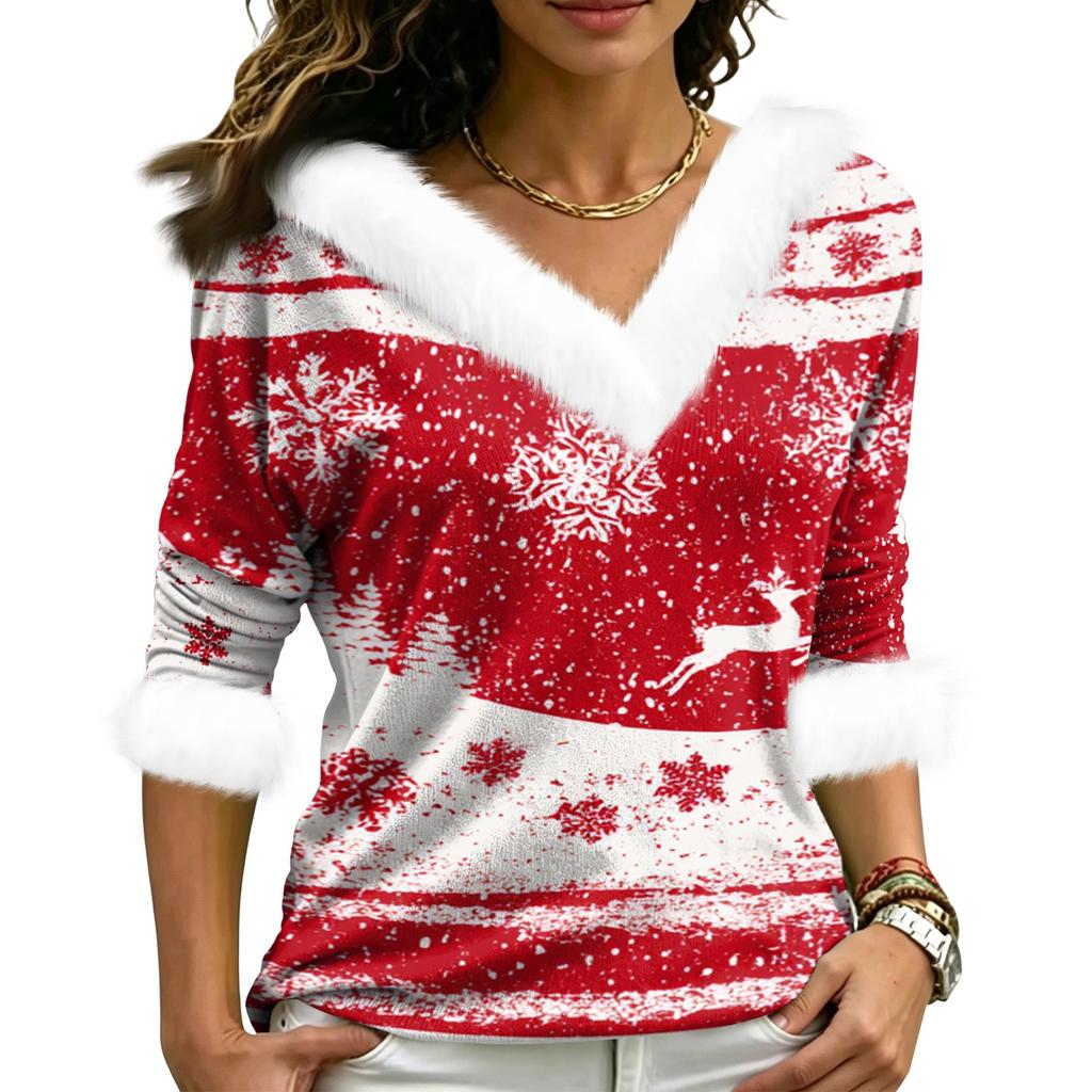Christmas V-Neck Top with Elegant Cut for Party, Date and Everyday Wear