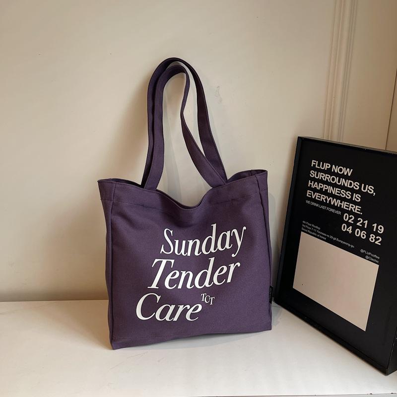 

Летняя новая холщовая сумка с надписью на плечо, тканевая сумка, студенческая холщовая сумка, женская холщовая сумка-тоут большой вместимости фиолетовый