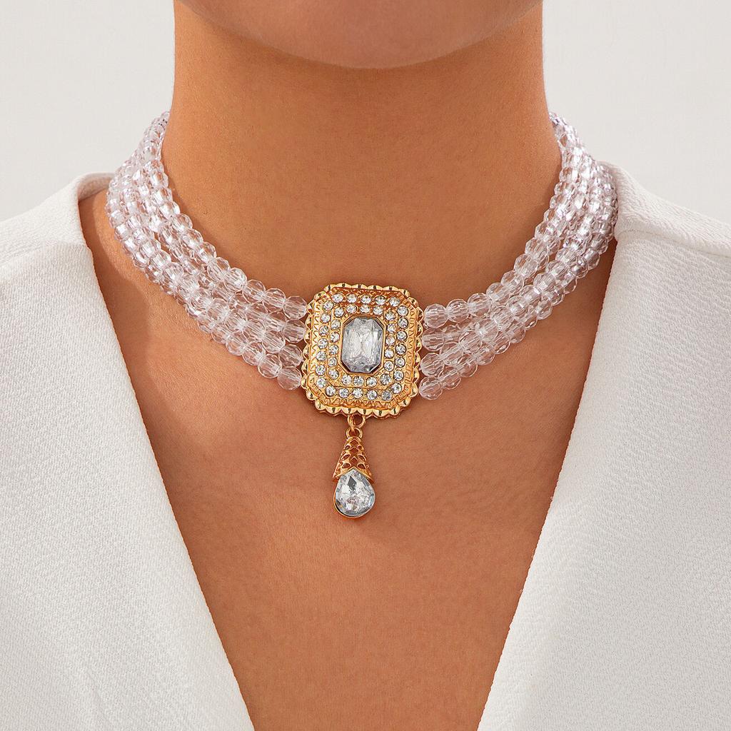 KunJoe Elegant Multilayer Crystal Beads Chain Necklace Women Luxury Water Drop Short Choker Wedding Jewelry Bride Neck Ornament