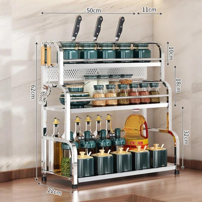 Kitchen 2/3 Layer Stainless Steel Organizer Spice Rack Seasoning Storage Frame Knife Chopsticks Arrangement Household Daily Use