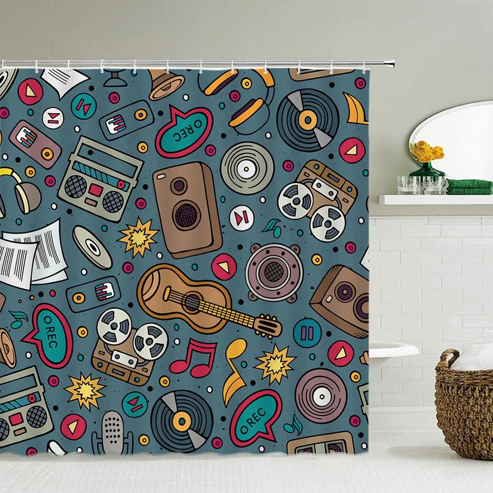Music Rock Guitar Shower Curtains Modern Bathroom Curtains 3D Printed Decoration Waterproof Cloth With 12 Hooks Bath Curtain
