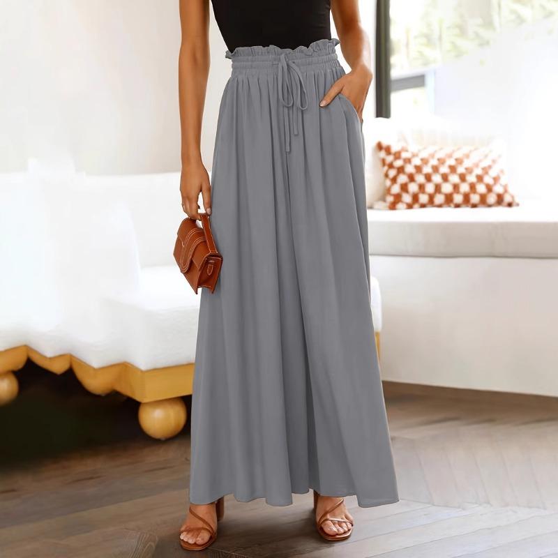 Women Spring Summer New High Waist Elastic Waistband Wide Leg Palazzo Pants Skirt Pants