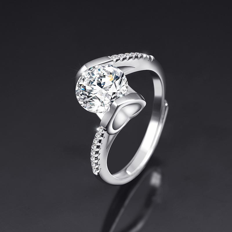 Adjustable Open Ring with Simulated One Carat Moissanite Diamond Adjustable Open Ring