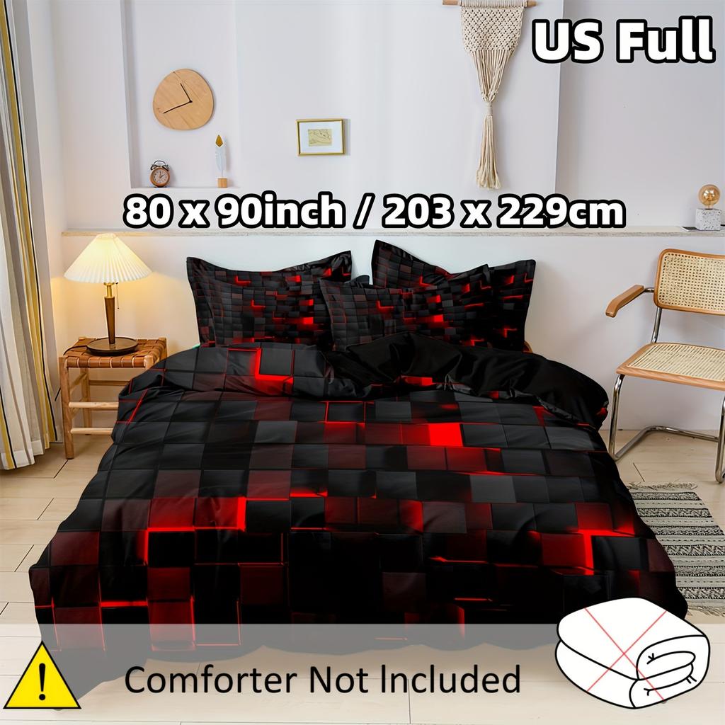 Modern Duvet Cover Set (1*Duvet Cover+2*Pillowcases) Fashion Red Grid 3D Bedding Set Soft Comfortable Duvet Cover For Bedroom