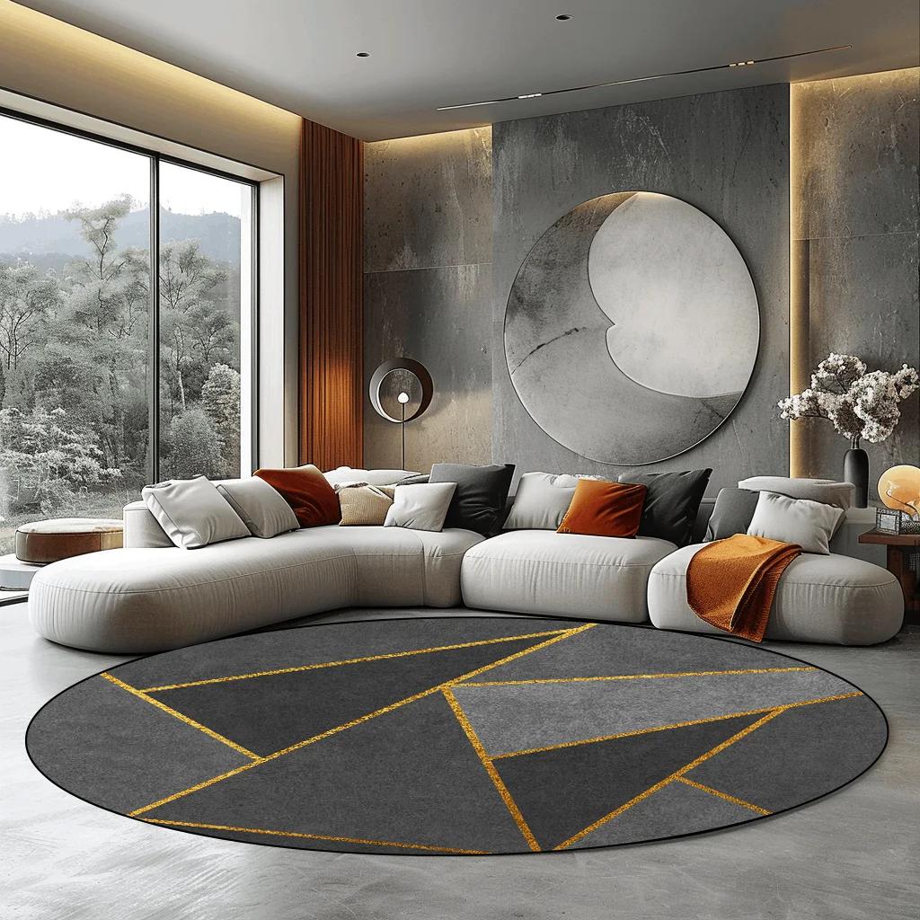 Luxury Modern Grey Round Carpet for Living Room Home Decoration Large Rugs Bedroom Carpet Non-slip Floor Mat Chair Mats Washable