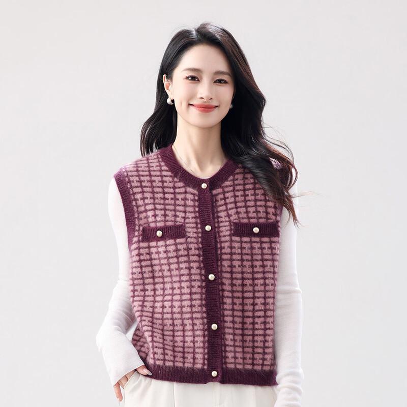 Women's Plaid Wool Blend Sleeveless Cardigan Vest