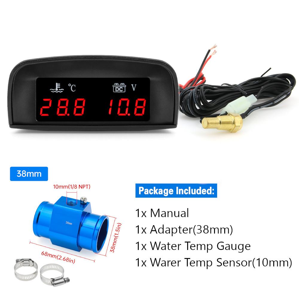 LCD Digital Car Truck 2 In 1 Water Temp + Voltmeter Gauge +10MM Coolant Temperature Sensor For 12V/24V Vehicle Car Gauges Meter
