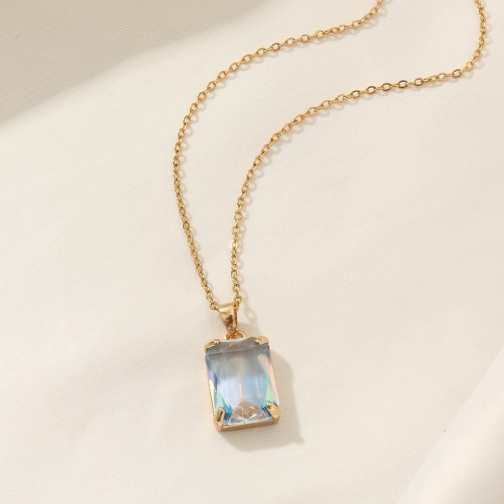Hollow Square Zirconia Pendant Necklace, Golden Tone Elegant Jewelry for Women