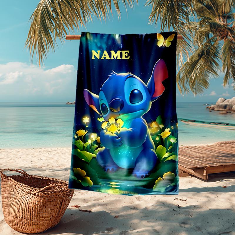 Custom Name Ultra-Soft Beach Towel with Stitch Theme,Ideal for Pool - Camping, Diving - Perfect Travel Essential, Vibrant Beach Towel.