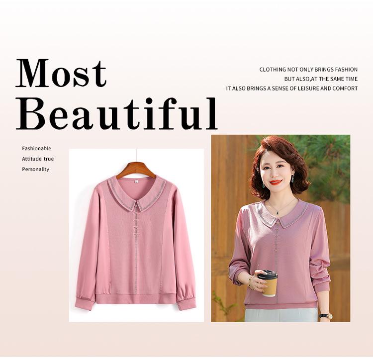 Elegant Silk-Like Long-Sleeve Tops for Middle-Aged Women