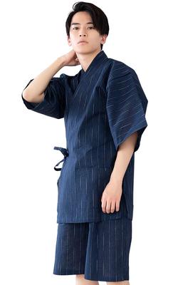 Men's Jinbei Pajamas Large Size(L) Stylish Summer Cotton Shijira Weave Two-Piece Father's Day Gift Japanese Traditional Loungewear