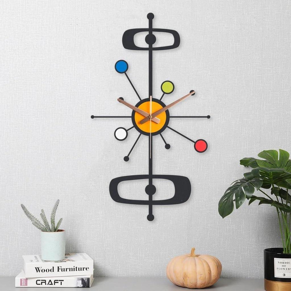 Large World Map Wall Clock, Metal Minimalist Modern Clock, Round Silent Non-Ticking Battery Operated Wall Clocks for Living Room/Home/