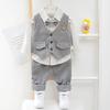 Children Kids Clothing Suit Birthday Wedding Party Elegant Set Baby Boy Casual Wear Striped Shirt Vest Pants