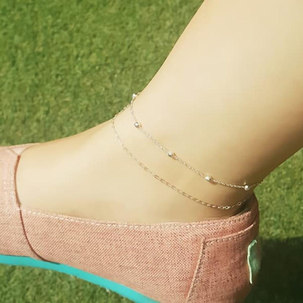 

Women s 925 Silver Chain and Ball Double Layered Anklet Bracelet Silver