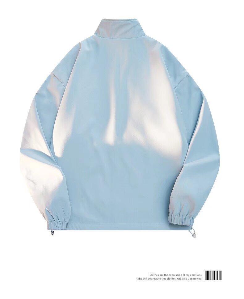 Męska gładka kurtka w kratę z zamkiem i kołnierzem stojącym na 2025 - Uniwersalna, Przystojna warstwa na wiosnę/jesień