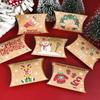 10 Pcs Christmas Pillow Shape Kraft Paper Candy Boxes Xmas Cookie Gift Packaging For Holiday Party Decor
