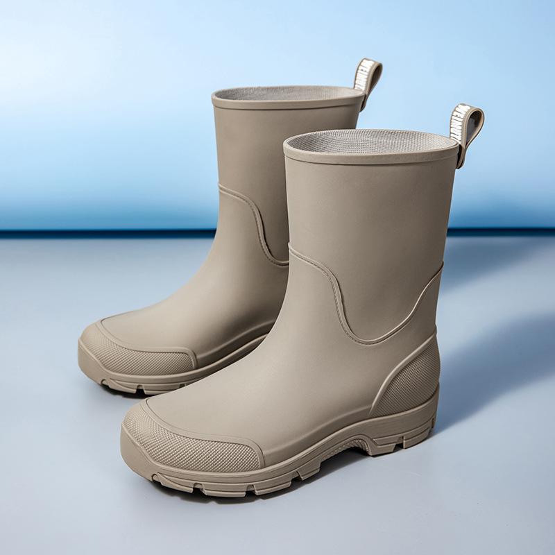 Unisex Mid-Calf Waterproof Drawstring Rain Boots - Lightweight Non-Slip Rubber Shoes