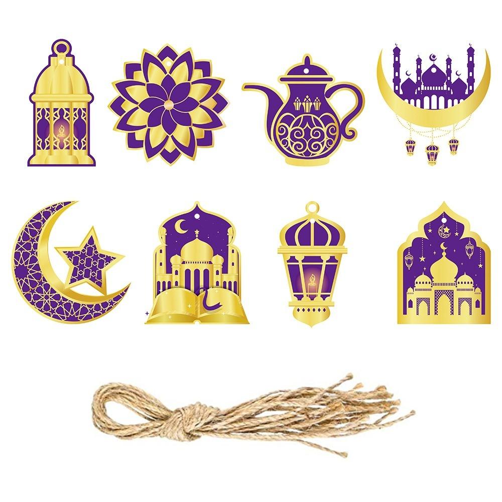 8Pcs/Set New Castle Moon Stars Ramadan Ornaments Mubarak Ramadan Kareem Ramadan Hanging Spirals Eid Swirls Banner Party Supplies