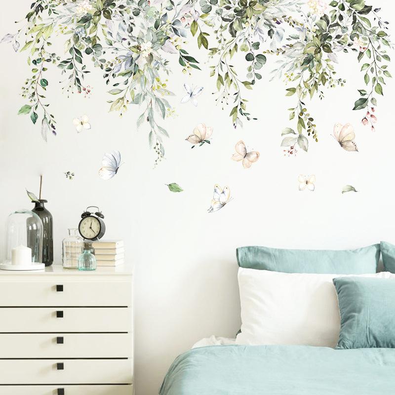2Pcs/Set Removable Self Adhesive Stickers Tree Branches Leaves Birds Wall Stickers Bedroom Living Room Decoration Accessories