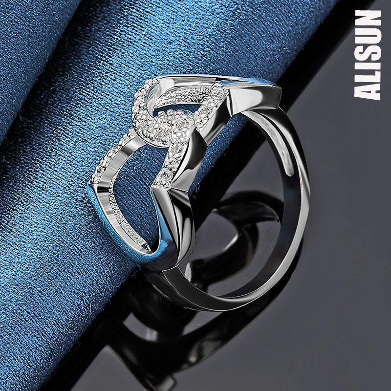 Bague double cœur en argent sterling 925 et zircon AAA, bijou de mariage tendance