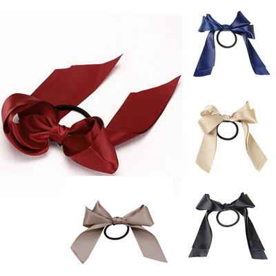 Women Lady Ribbon Bow Rope Scrunchie Satin Ponytail Holder Hair Band Accessory