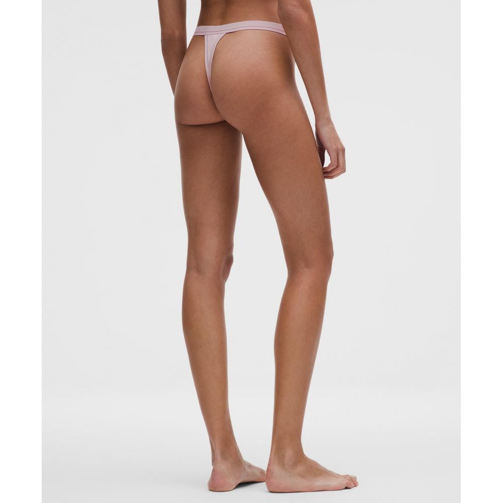 Lululemon Stretch Cotton Ribbed Logo High Rise Thong Underwear Porcelain Pink