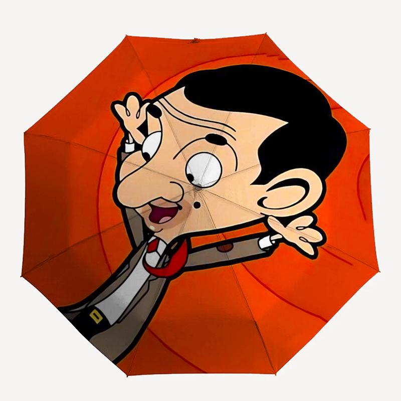 Ombrello da Viaggio a Tema Mr. Bean - 8 Stecche, Apertura e Chiusura Automatica, Design Pieghevole Portatile, Ombrello Compatto ed Elegante Adatto per Esterni