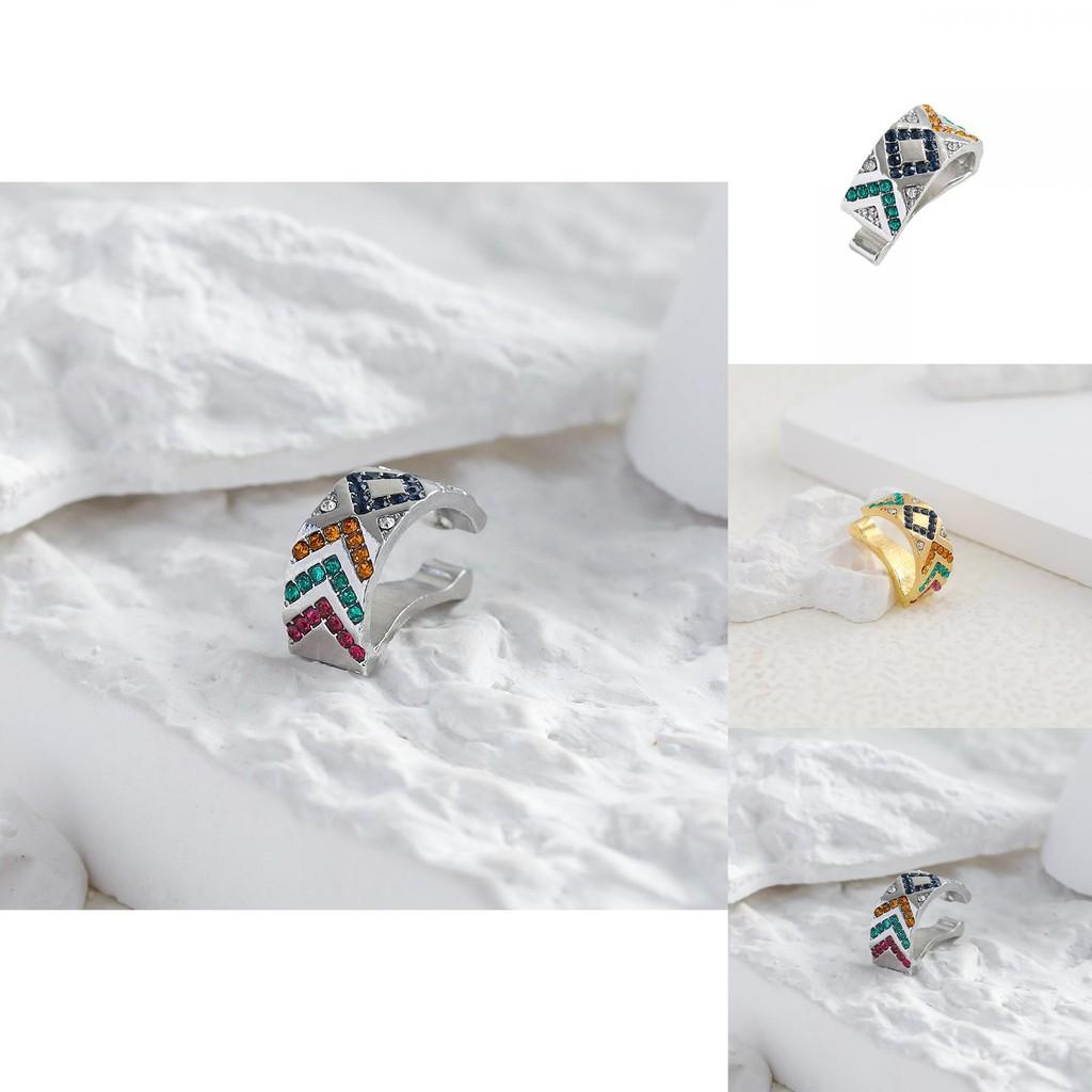 Chic Geometric Alloy Ear Cuffs With Colorful Embedded Stones For Gifts