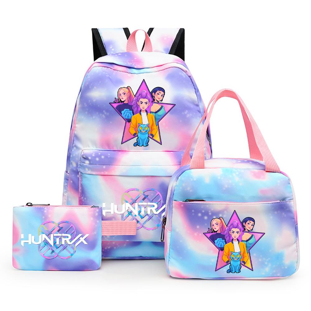 3Pcs/set Cartoon Printed Backpack with Lunch Bag Pencil Case for Teenager Girl Boy Large Capacity Waterproof Bookbag Gift Mochila