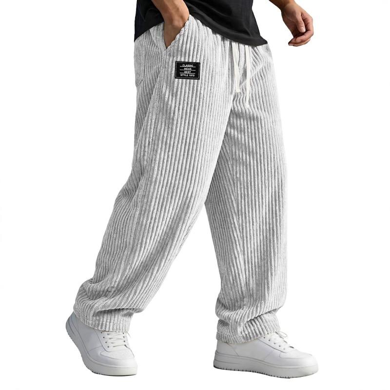 Men's American-style Embroidered Black Label Loose Straight-fit Casual Pants with Vertical Stripes Casual Pants