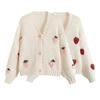 Autumn Womens Clothes Fashion Embroidery Strawberry Knitted Sweater Cardigan Sweet V-Neck Lantern Long Sleeve Loose Cardigans Coat