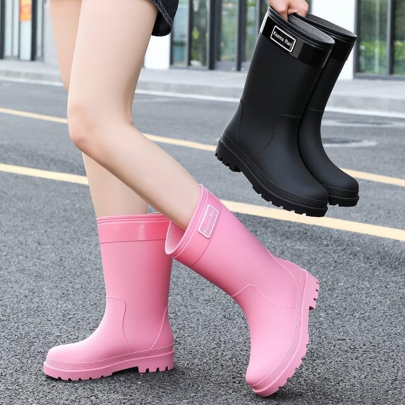 Outdoor fashion medium tube women's rain shoes pink non-slip medium boots new PVC rubber shoes street versatile platform waterproof shoes