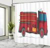 Red Fire Truck Shower Curtain Cartoon Vehicle Kids Bathroom Decor Linen180X230